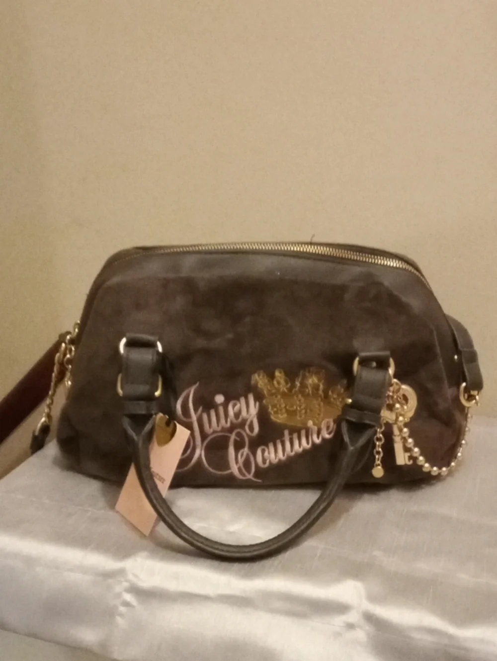 Juicy Couture Brown Velour And Pink Satchel .Key Design.